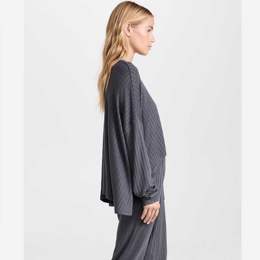 Women's Long Sleeve Waffle Lounge top - Charcoal - Picture 2 of 7
